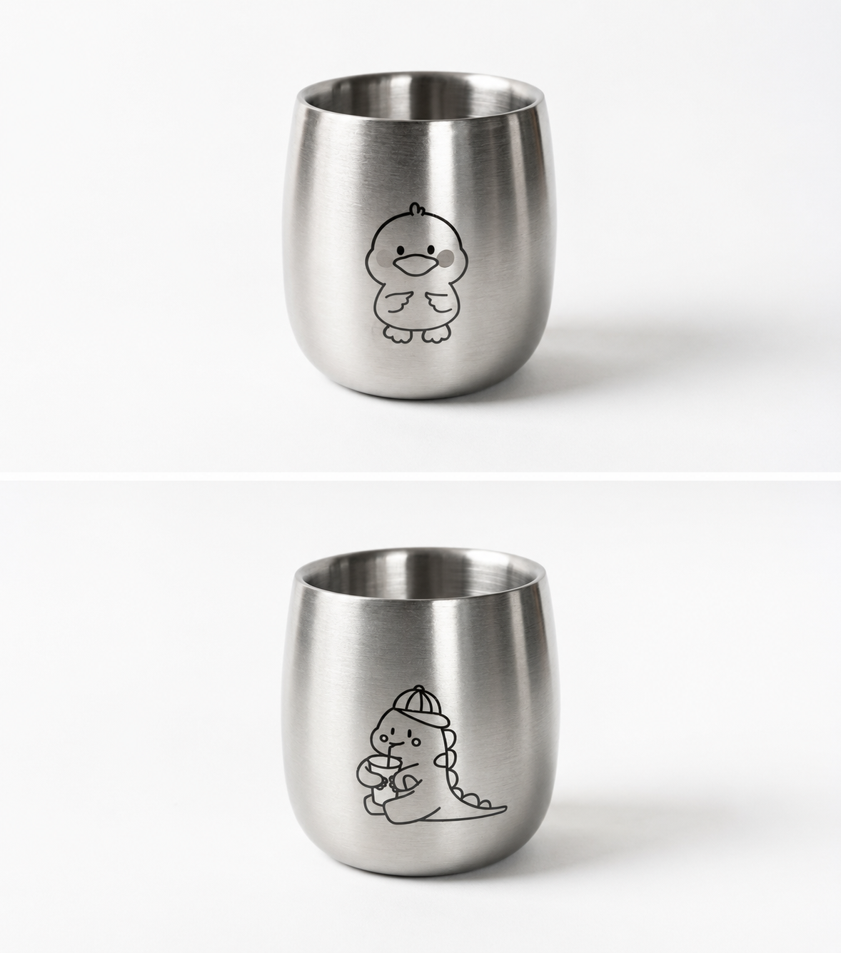 Duck and Dino stainless steel kids cups