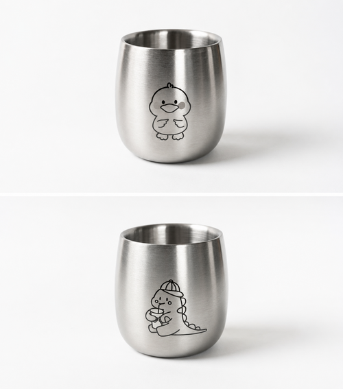 Duck and Dino stainless steel kids cups