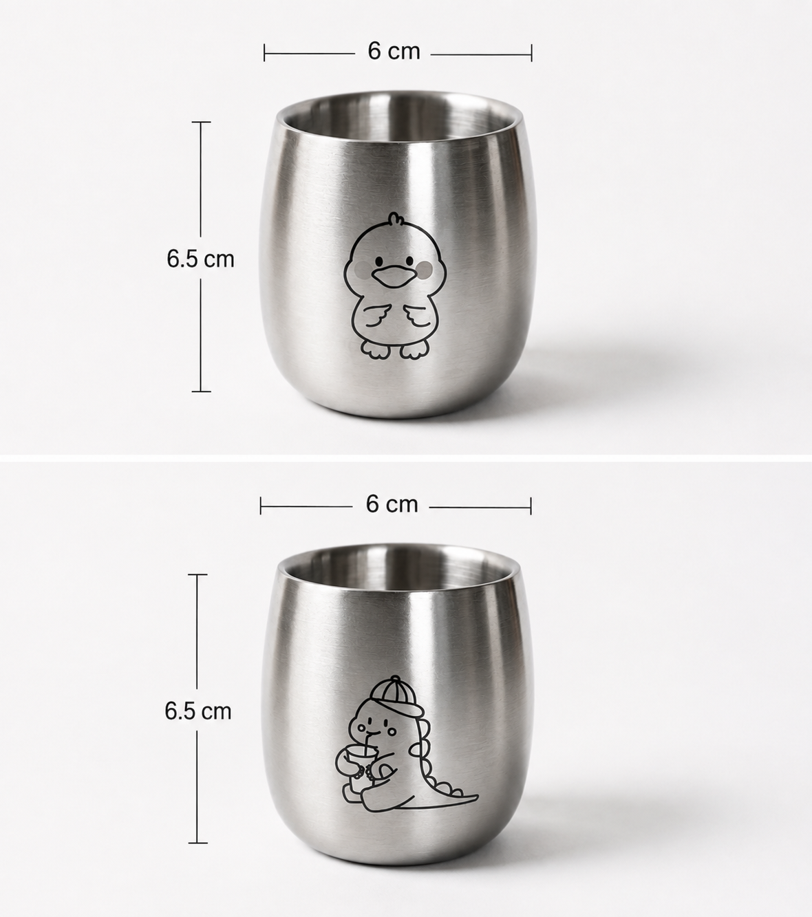 Kids cup dimensions — 6 cm wide, 6.5 cm tall